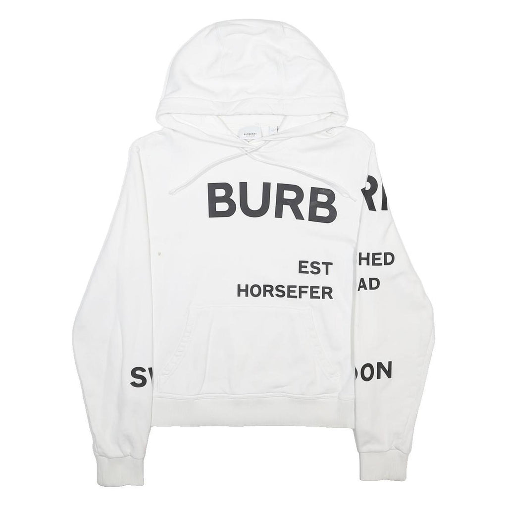 BURBERRY Womens White Cotton Blend Pullover Hoodie XS Logo Print Casual