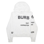 BURBERRY Womens White Cotton Blend Pullover Hoodie XS Logo Print Casual