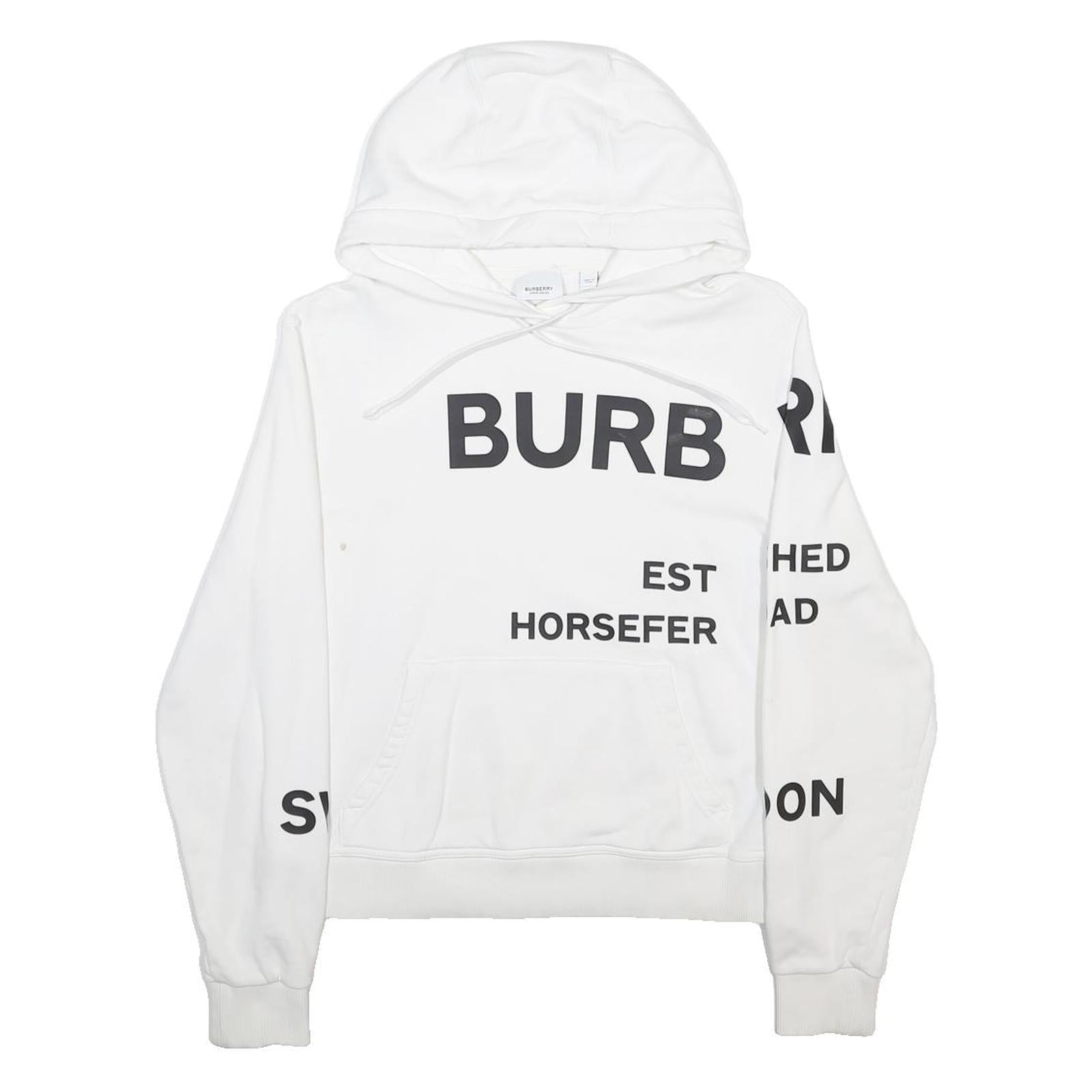 BURBERRY Womens White Cotton Blend Pullover Hoodie XS Logo Print Casual