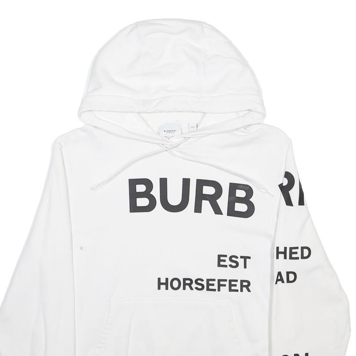 BURBERRY Womens White Cotton Blend Pullover Hoodie XS Logo Print Casual