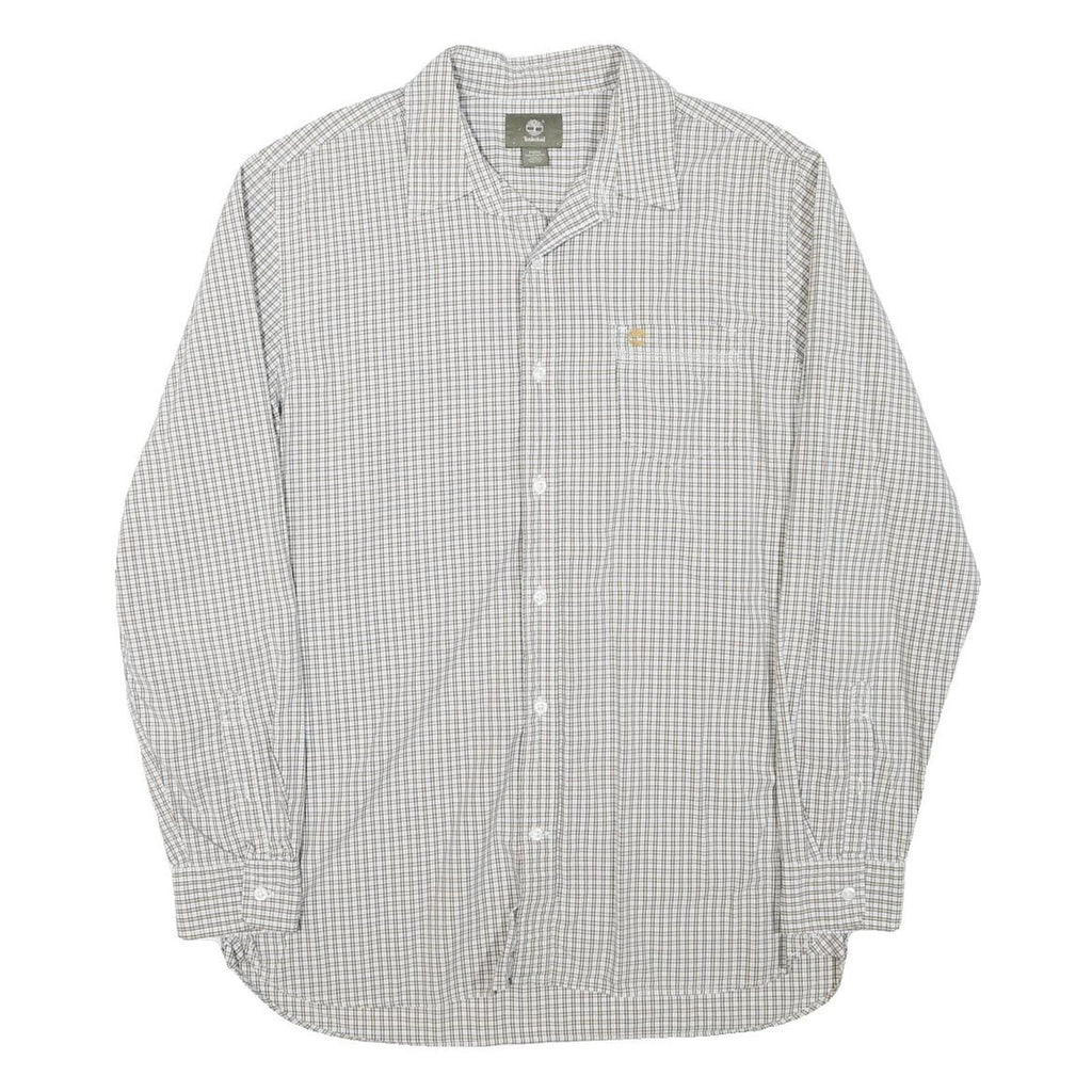 TIMBERLAND Mens White & Grey Check Shirt M Long Sleeve Cotton Blend Casual