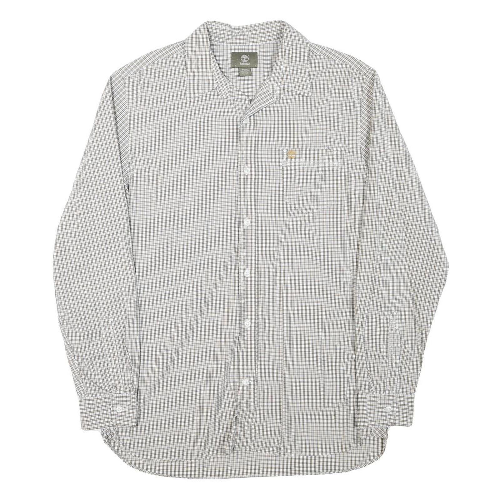 TIMBERLAND Mens White & Grey Check Shirt M Long Sleeve Cotton Blend Casual