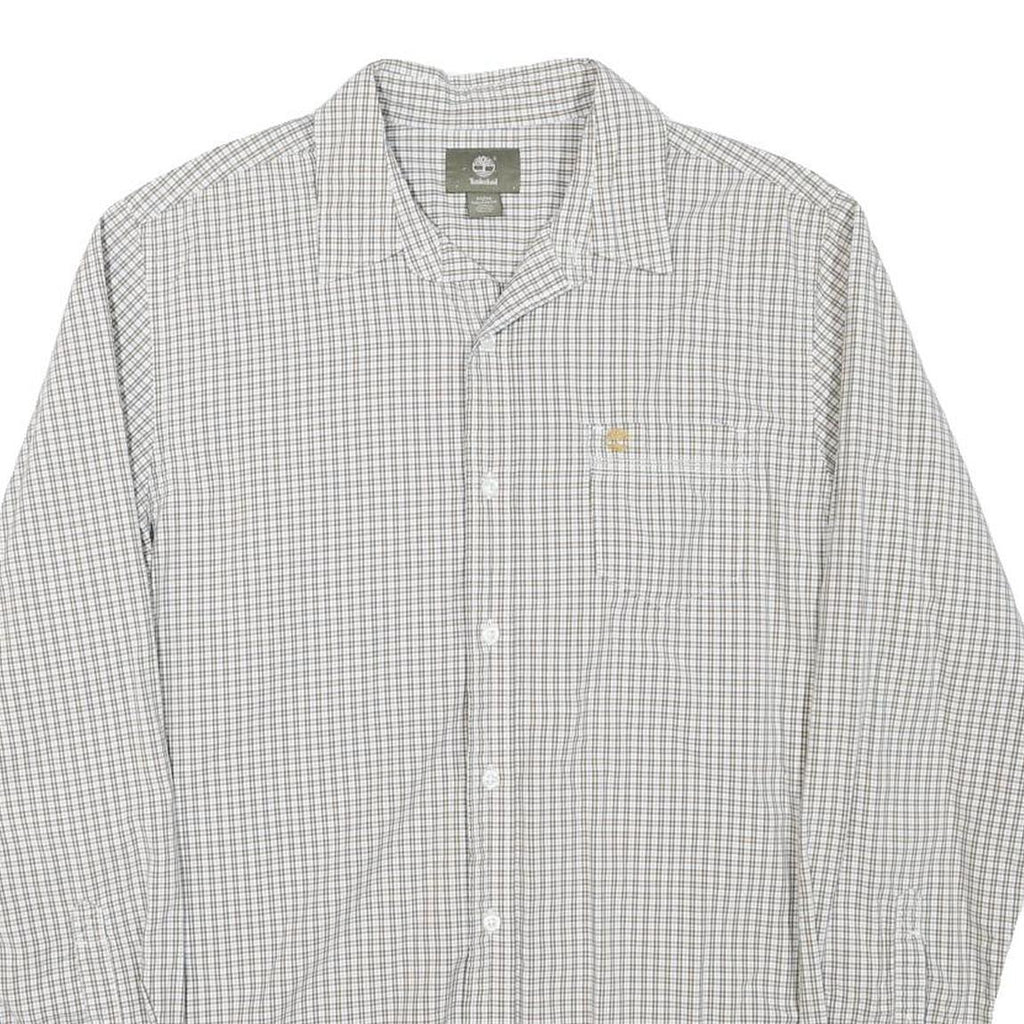 TIMBERLAND Mens White & Grey Check Shirt M Long Sleeve Cotton Blend Casual