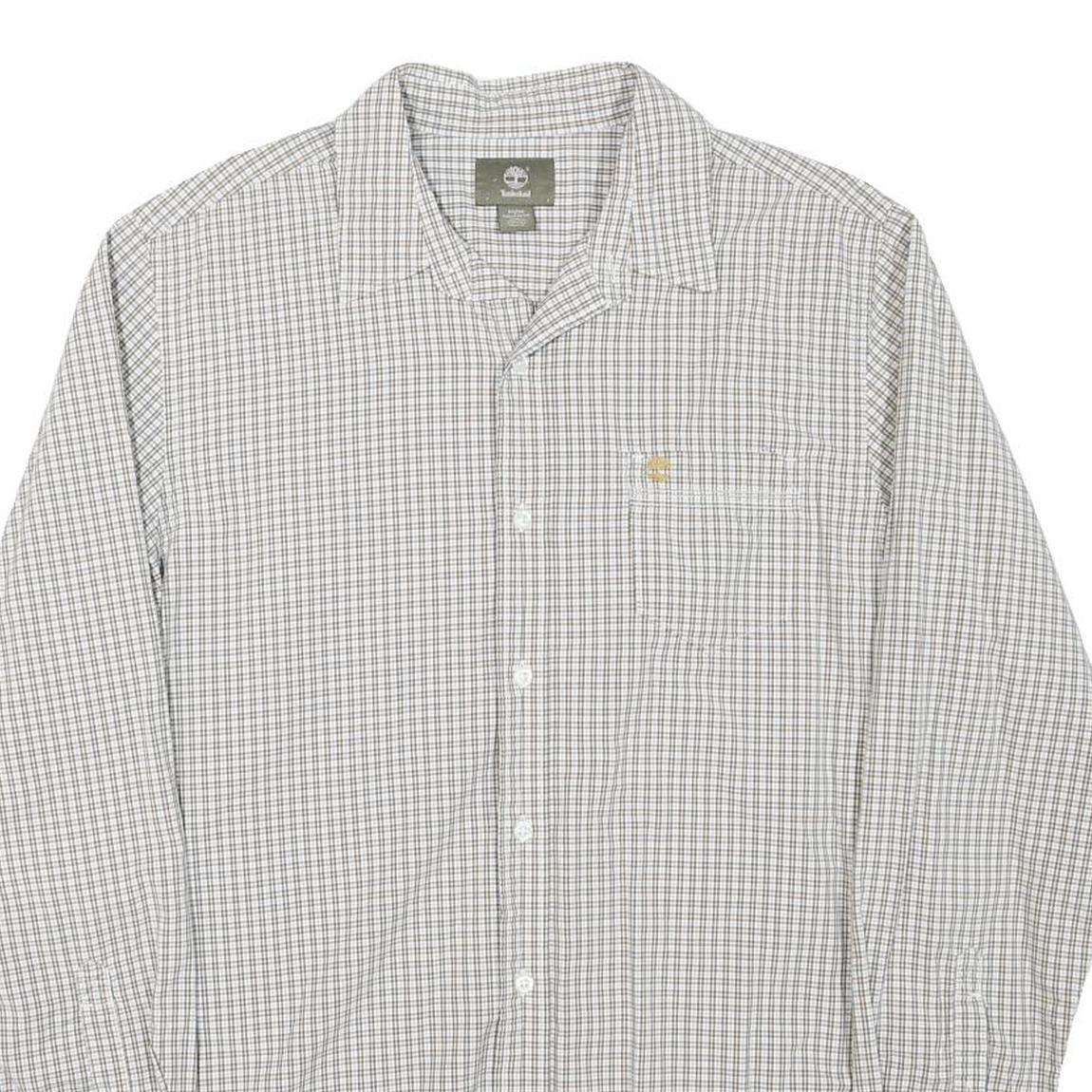 TIMBERLAND Mens White & Grey Check Shirt M Long Sleeve Cotton Blend Casual
