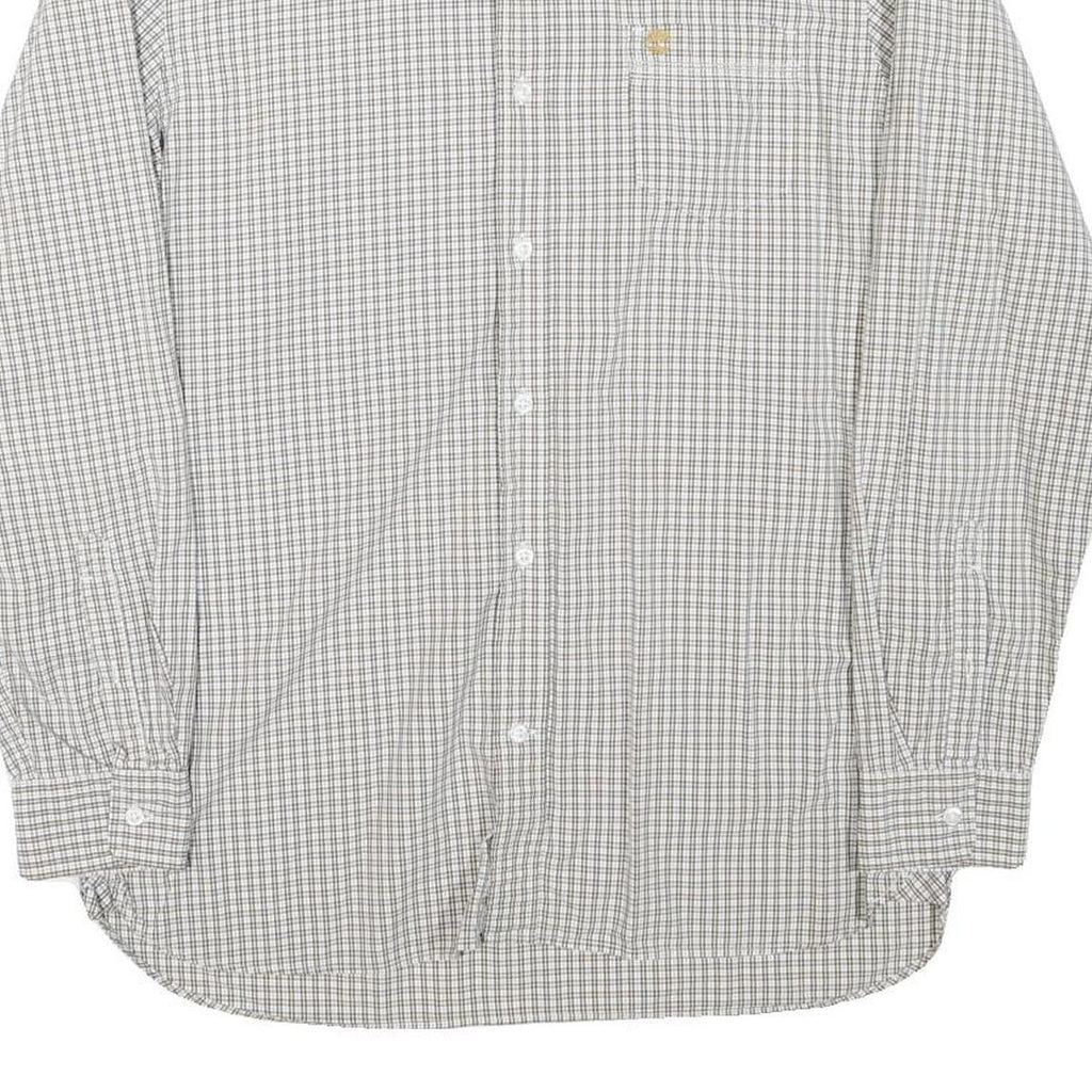 TIMBERLAND Mens White & Grey Check Shirt M Long Sleeve Cotton Blend Casual
