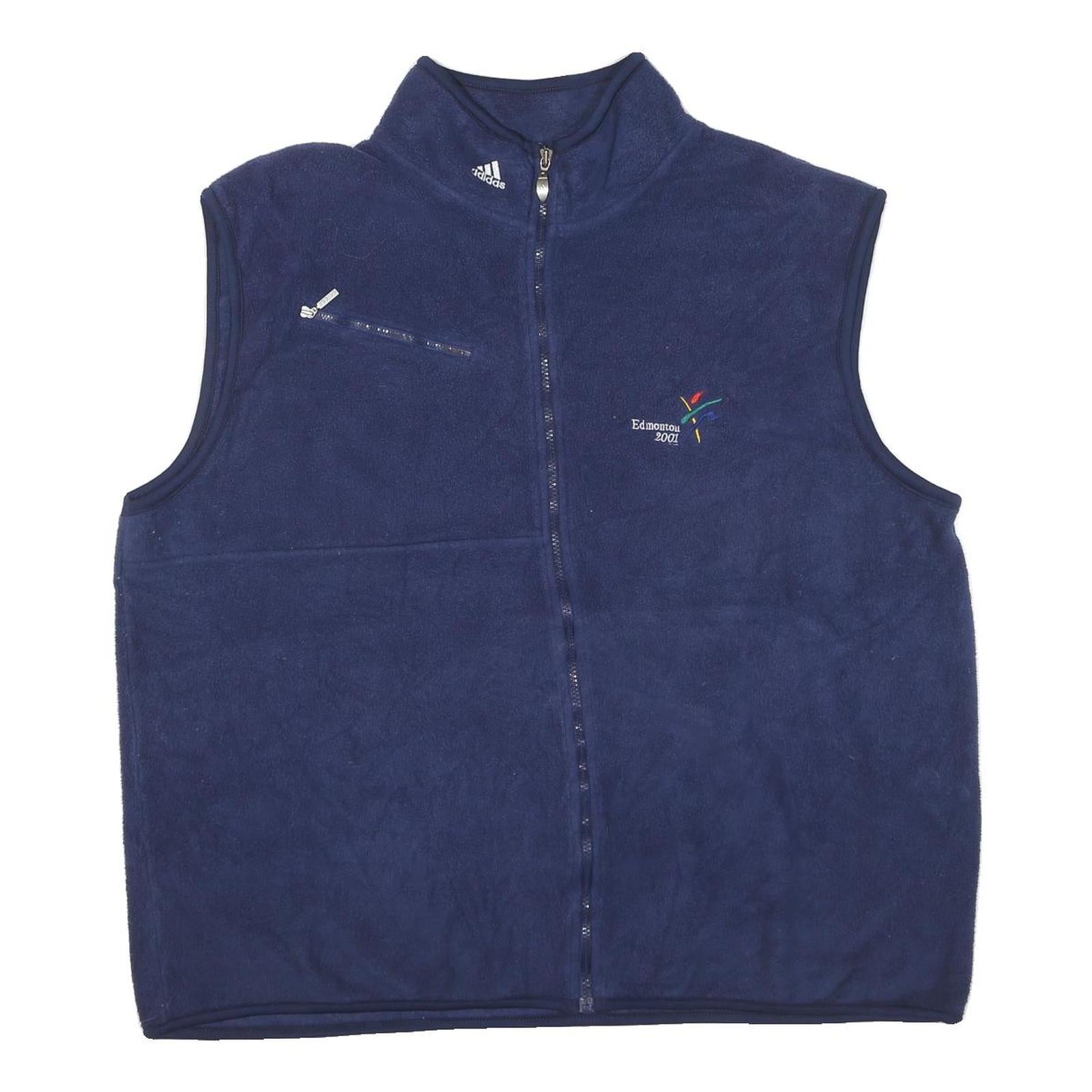 ADIDAS Mens Blue 2XL Fleece Gilet Polyester Blend Edmonton 2001 Embroidered Zip