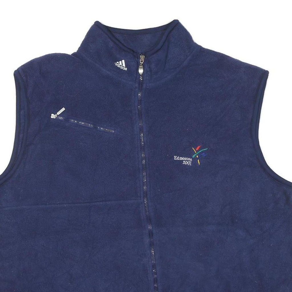 ADIDAS Mens Blue 2XL Fleece Gilet Polyester Blend Edmonton 2001 Embroidered Zip