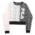 FILA Womens Pink & Black Floral Logo Crew Neck S Sweatshirt Pullover Crop Top
