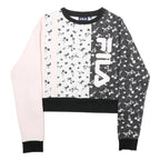 FILA Womens Pink & Black Floral Logo Crew Neck S Sweatshirt Pullover Crop Top