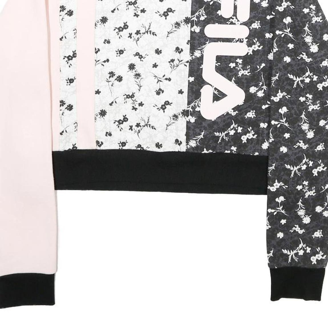FILA Womens Pink & Black Floral Logo Crew Neck S Sweatshirt Pullover Crop Top