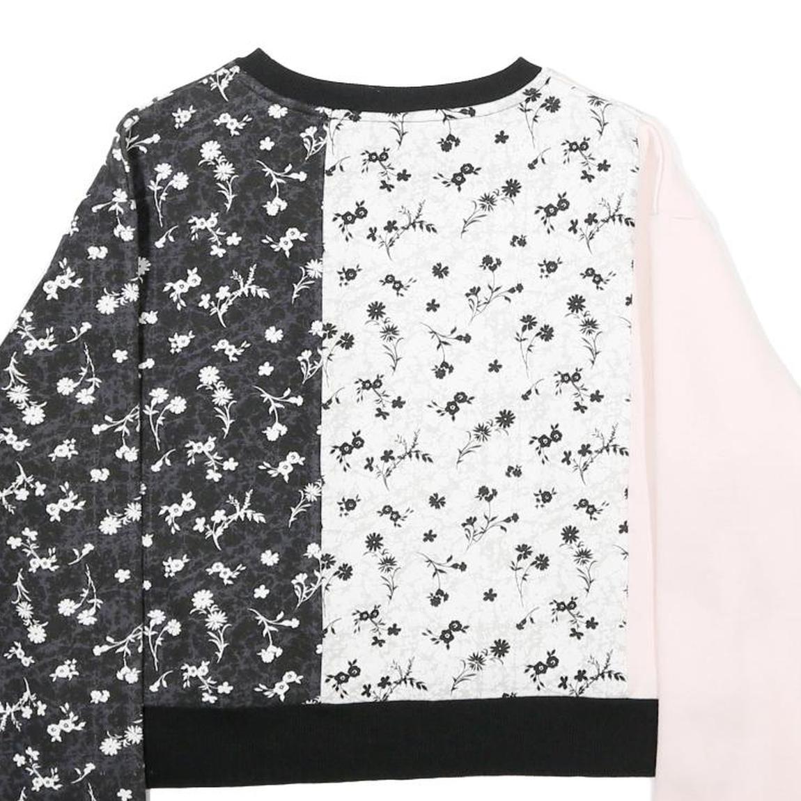 FILA Womens Pink & Black Floral Logo Crew Neck S Sweatshirt Pullover Crop Top