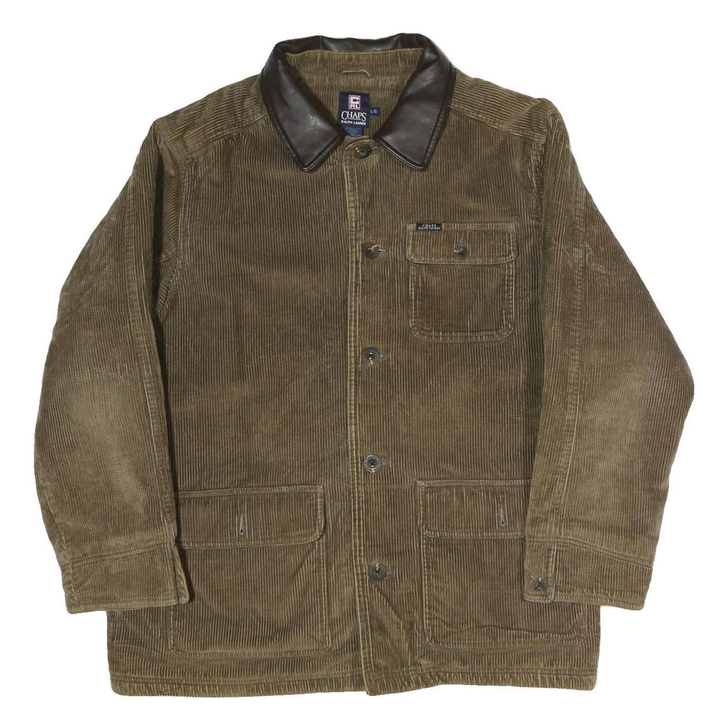 CHAPS RALPH LAUREN Mens Brown & Black Corduroy Button Jacket L Cotton Leather