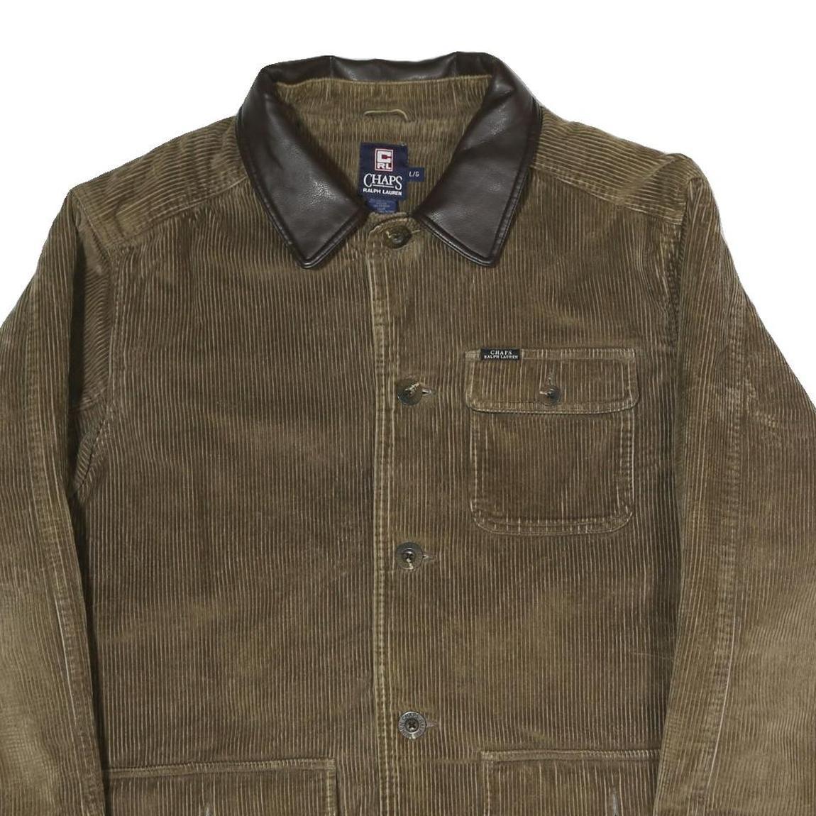 CHAPS RALPH LAUREN Mens Brown & Black Corduroy Button Jacket L Cotton Leather