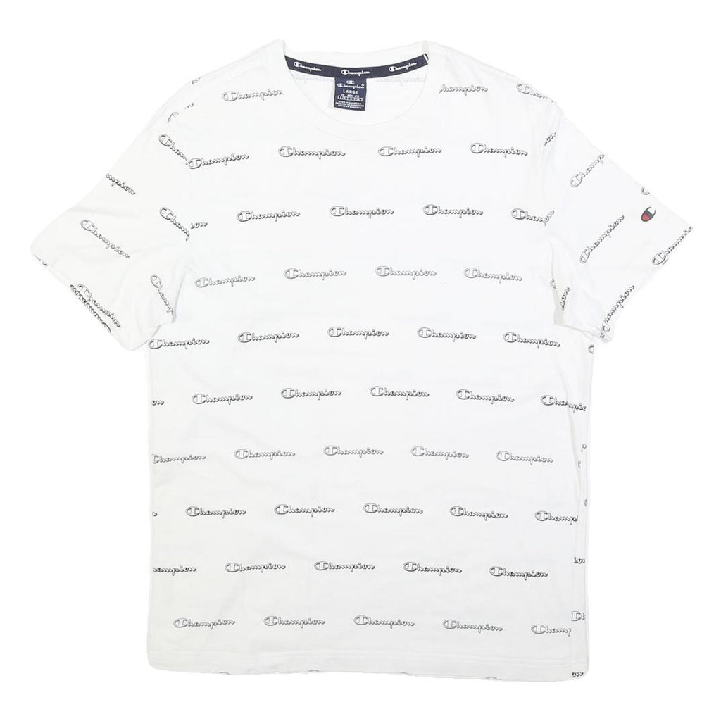 CHAMPION Mens White Crew Neck Short Sleeve Graphic T-Shirt L Cotton Blend