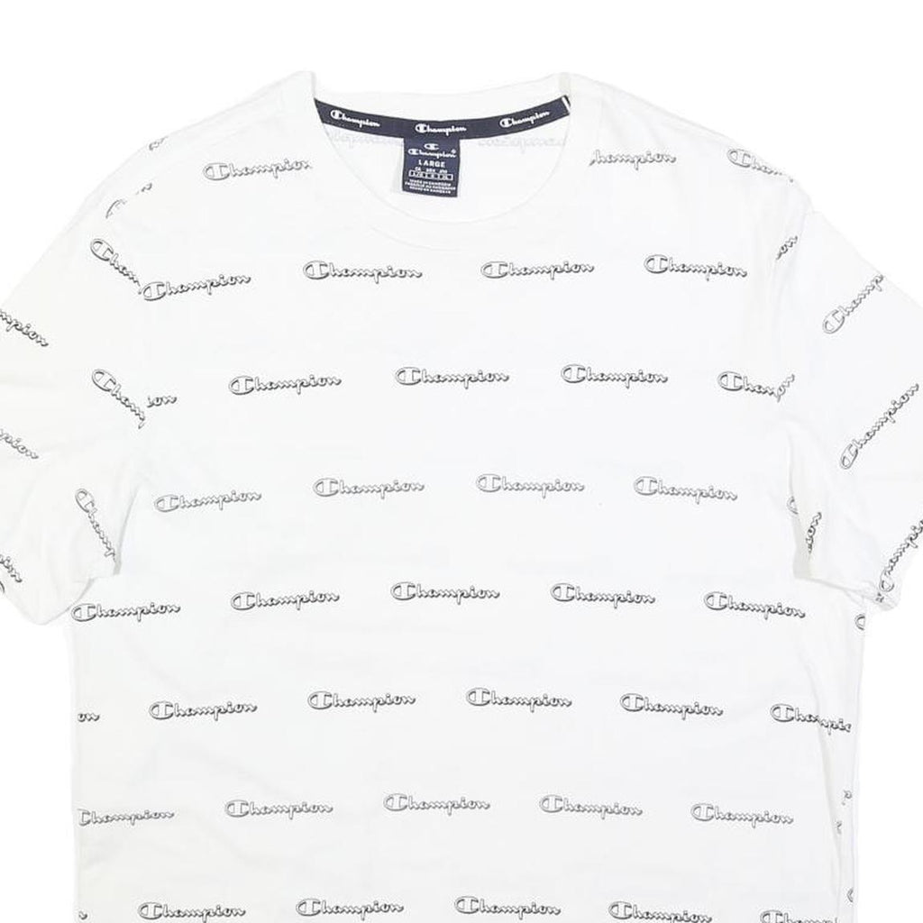 CHAMPION Mens White Crew Neck Short Sleeve Graphic T-Shirt L Cotton Blend