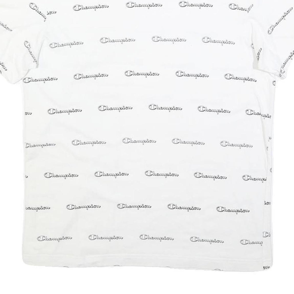 CHAMPION Mens White Crew Neck Short Sleeve Graphic T-Shirt L Cotton Blend