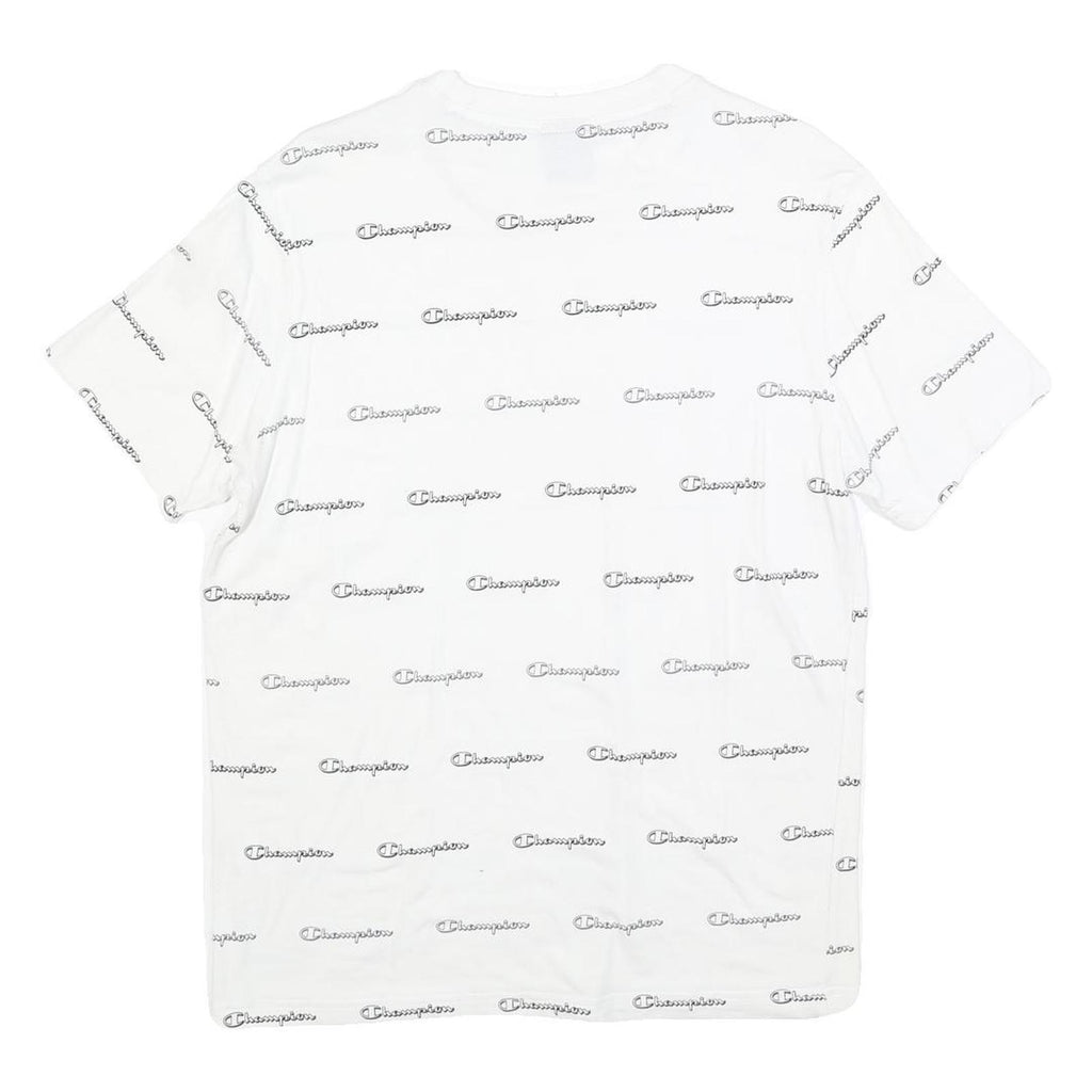 CHAMPION Mens White Crew Neck Short Sleeve Graphic T-Shirt L Cotton Blend