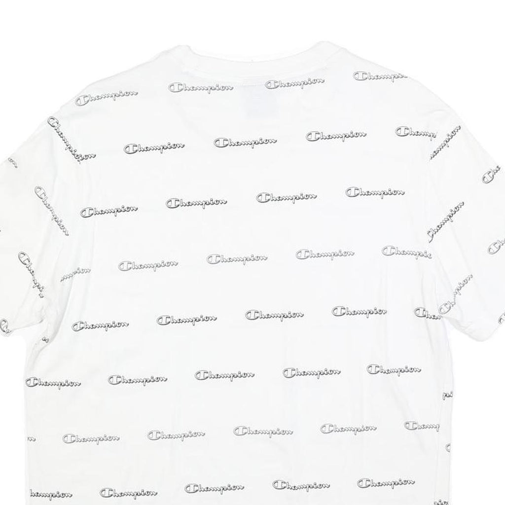 CHAMPION Mens White Crew Neck Short Sleeve Graphic T-Shirt L Cotton Blend