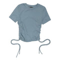ZARA Womens Blue Basic Top Short Sleeve Crew Neck Ruched Side Size S Drawstrings