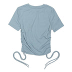 ZARA Womens Blue Basic Top Short Sleeve Crew Neck Ruched Side Size S Drawstrings