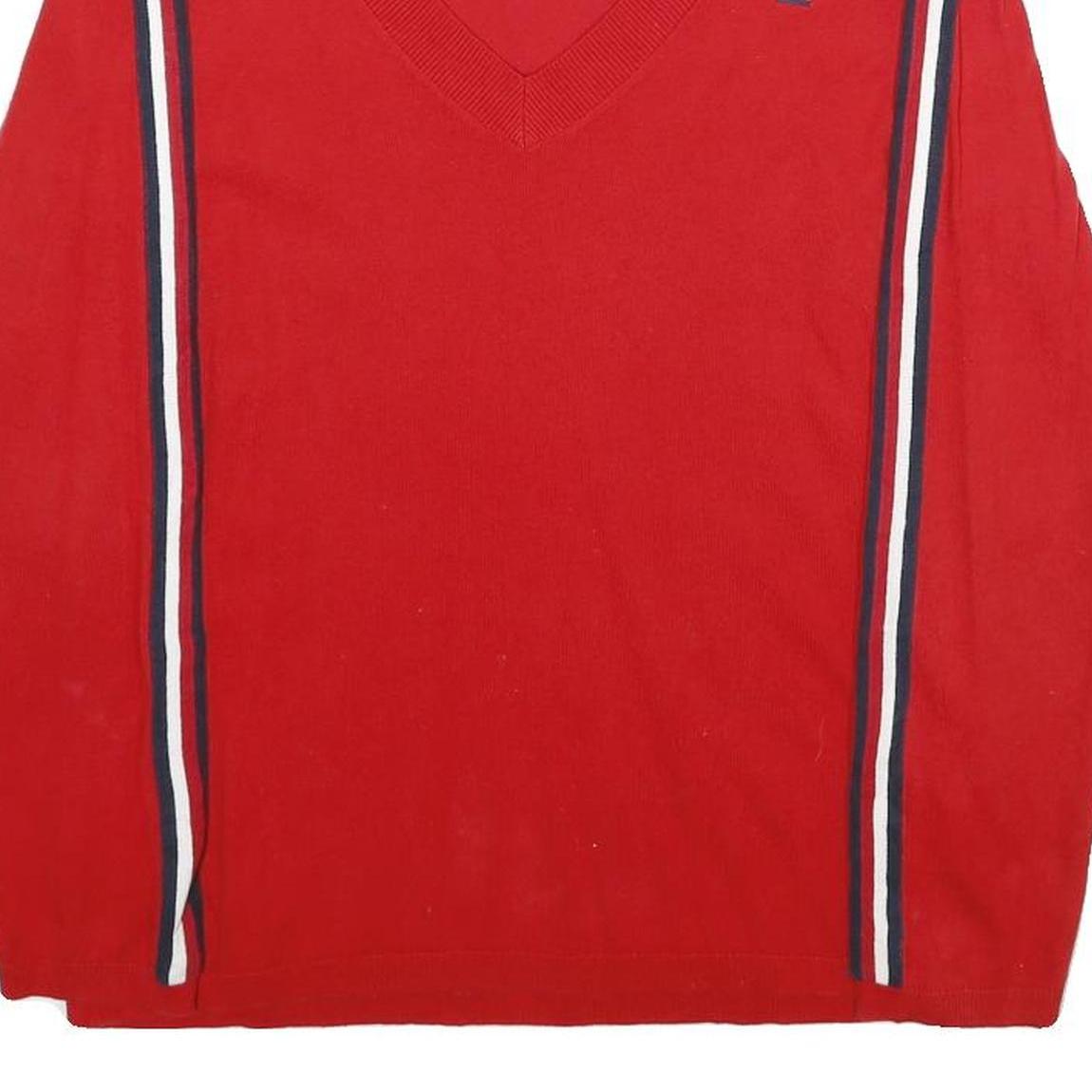 TOMMY HILFIGER Womens Red Striped V Neck Patterned Basic Knit Jumper M Cotton