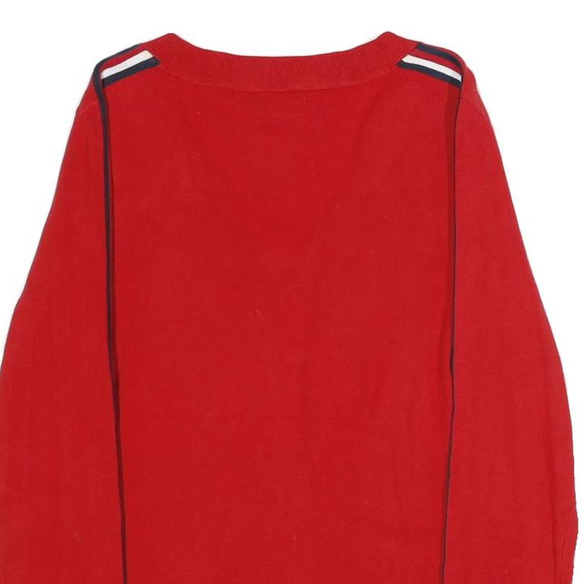 TOMMY HILFIGER Womens Red Striped V Neck Patterned Basic Knit Jumper M Cotton