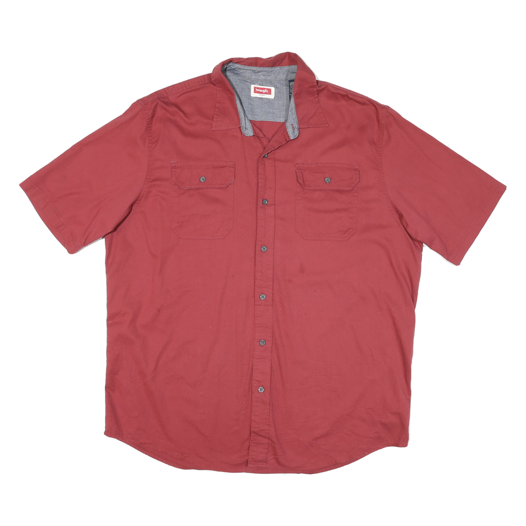 WRANGLER Mens Red Short Sleeve Shirt XL Casual Button Front Workwear
