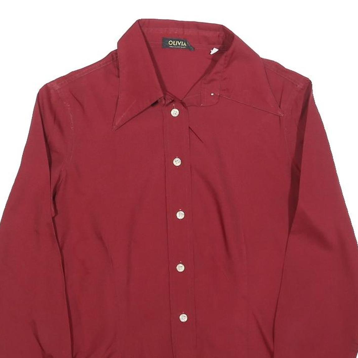 OLIVIA Womens Red Shirt M Long Sleeve Button Plain Classic Blouse
