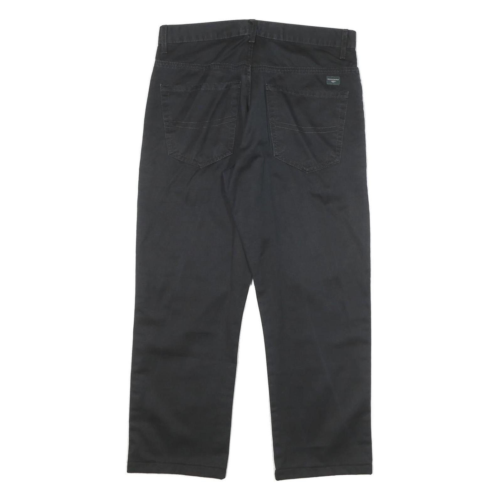 DOCKERS Mens Cotton Blend Black Regular Fit Straight Leg Trousers W33 L26 Casual