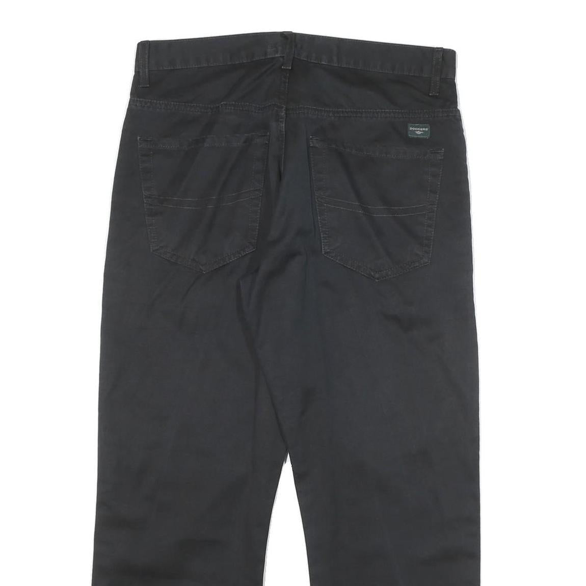 DOCKERS Mens Cotton Blend Black Regular Fit Straight Leg Trousers W33 L26 Casual