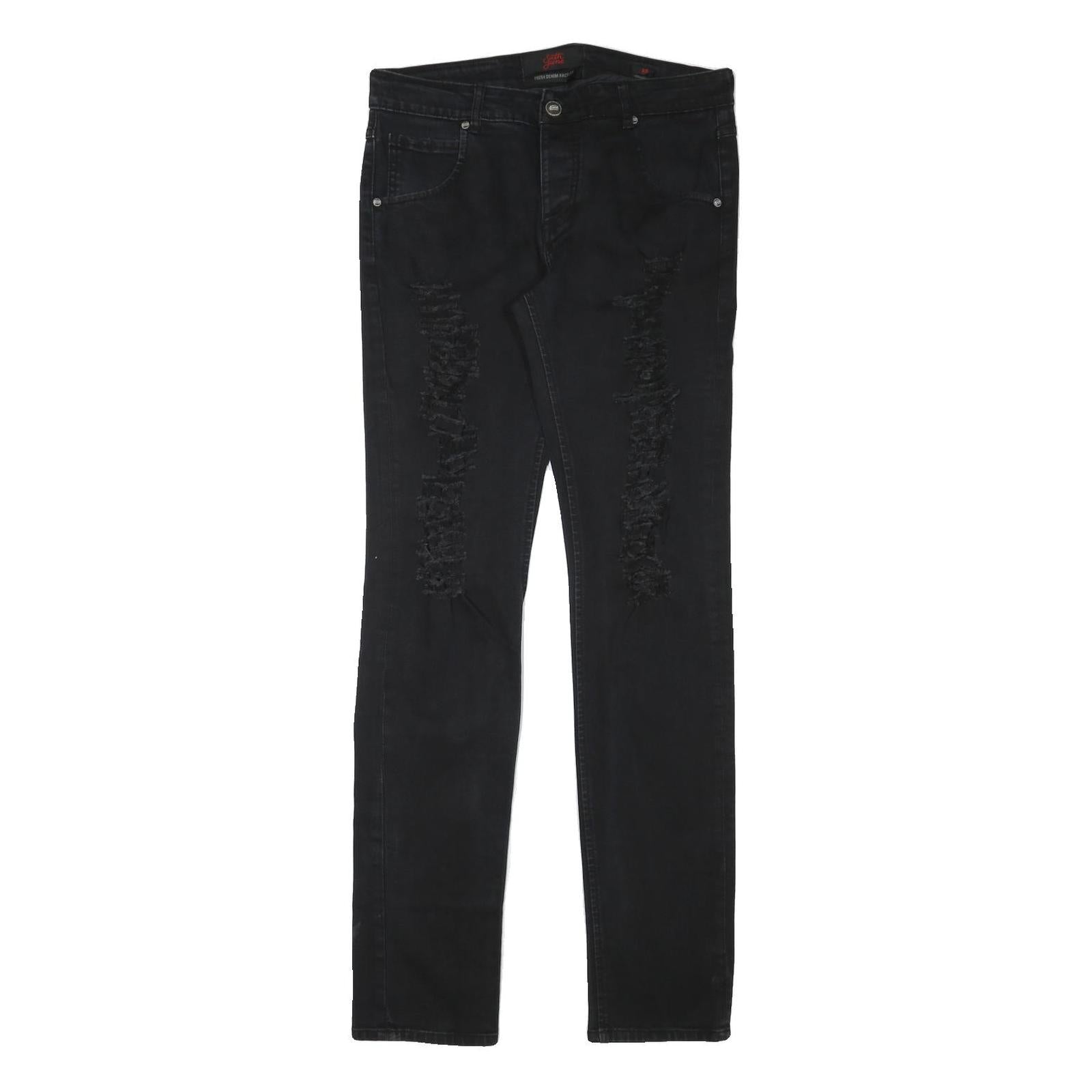 SIXTH JUNE Womens Jeans Black Slim Skinny Denim W32 L34 Distressed Zip