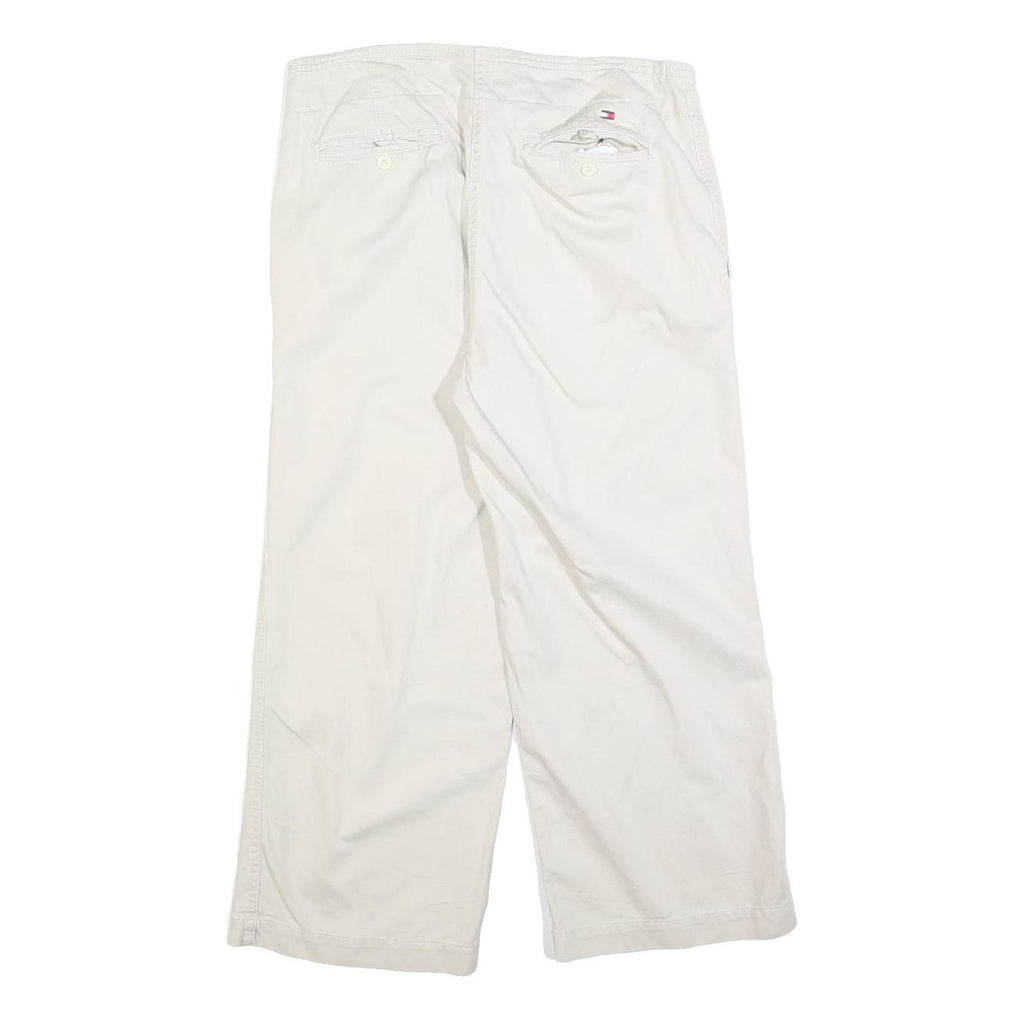 TOMMY HILFIGER Womens Cotton Blend Cream Relaxed Straight Trousers W32 L25