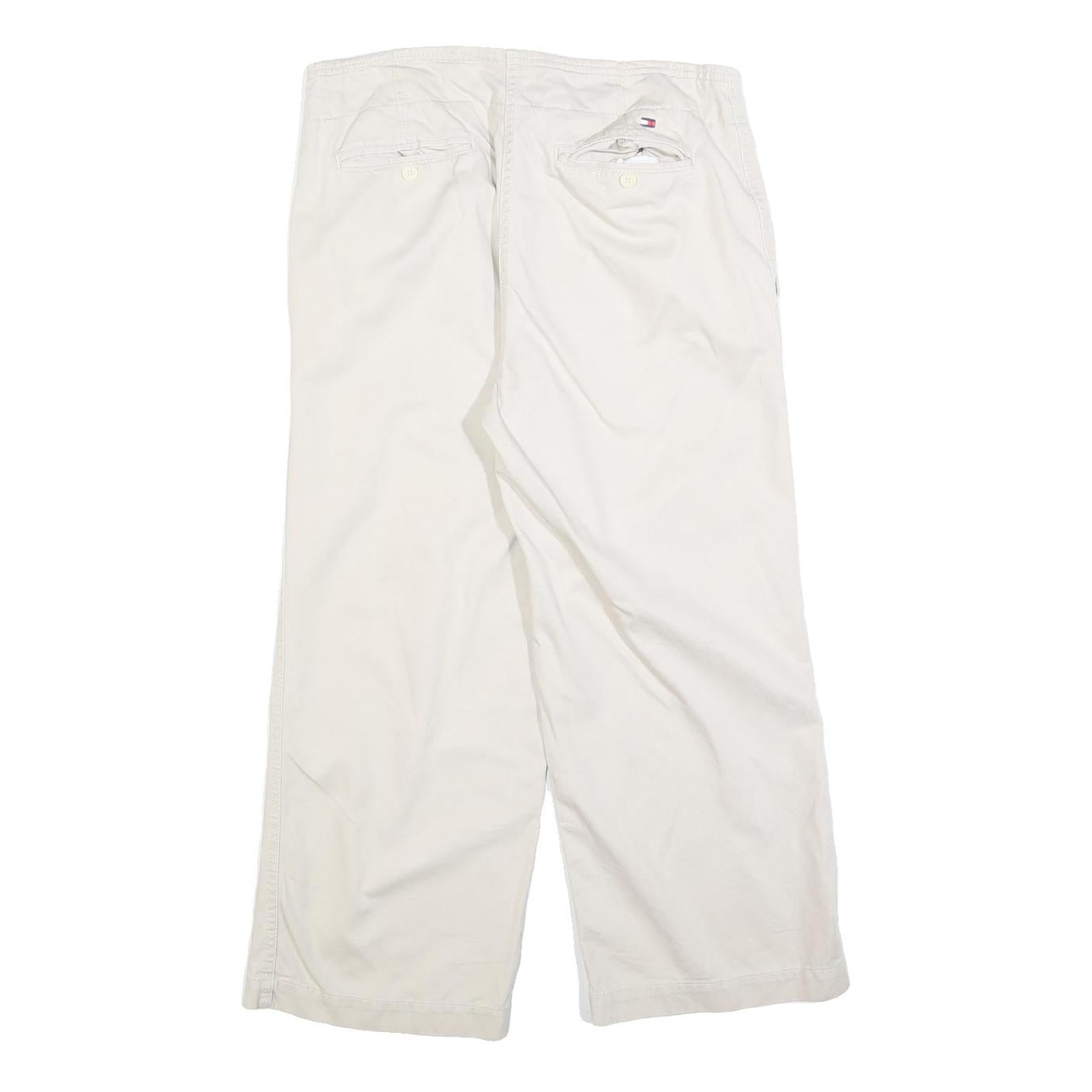 TOMMY HILFIGER Womens Cotton Blend Cream Relaxed Straight Trousers W32 L25