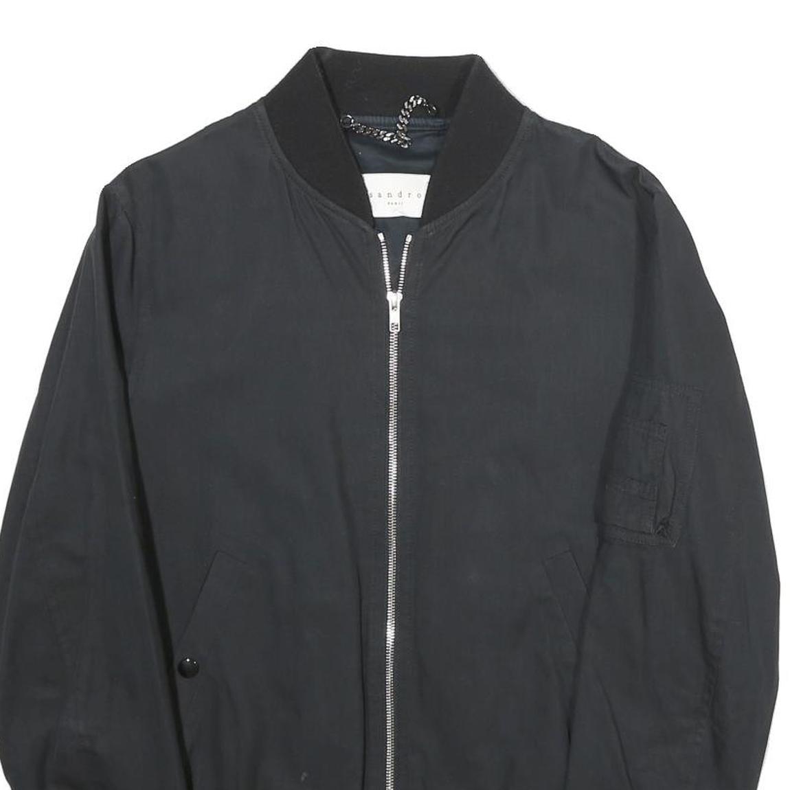 SANDRO Mens Black Bomber Jacket XS Cotton Blend Plain Zip Closure