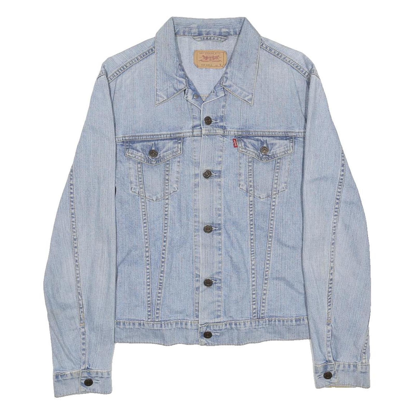 LEVI'S Girls Blue Denim Jacket L Cotton Blend Classic Button Closure Lightweight