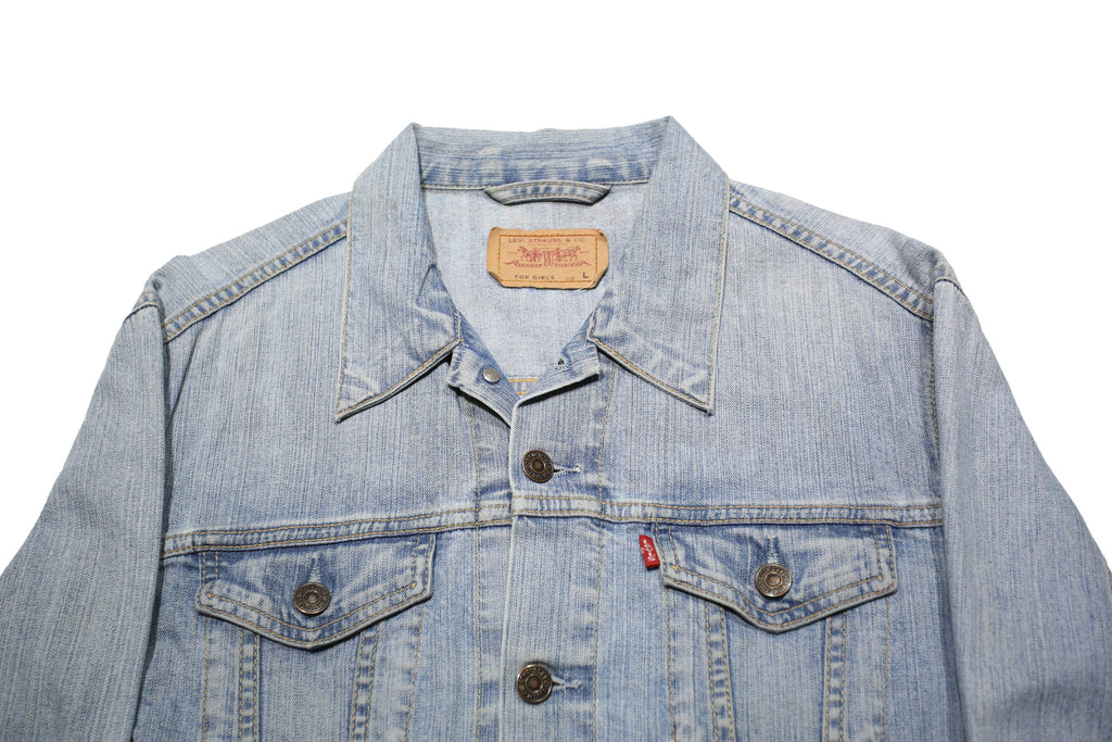 LEVI'S Girls Blue Denim Jacket L Cotton Blend Classic Button Closure Lightweight