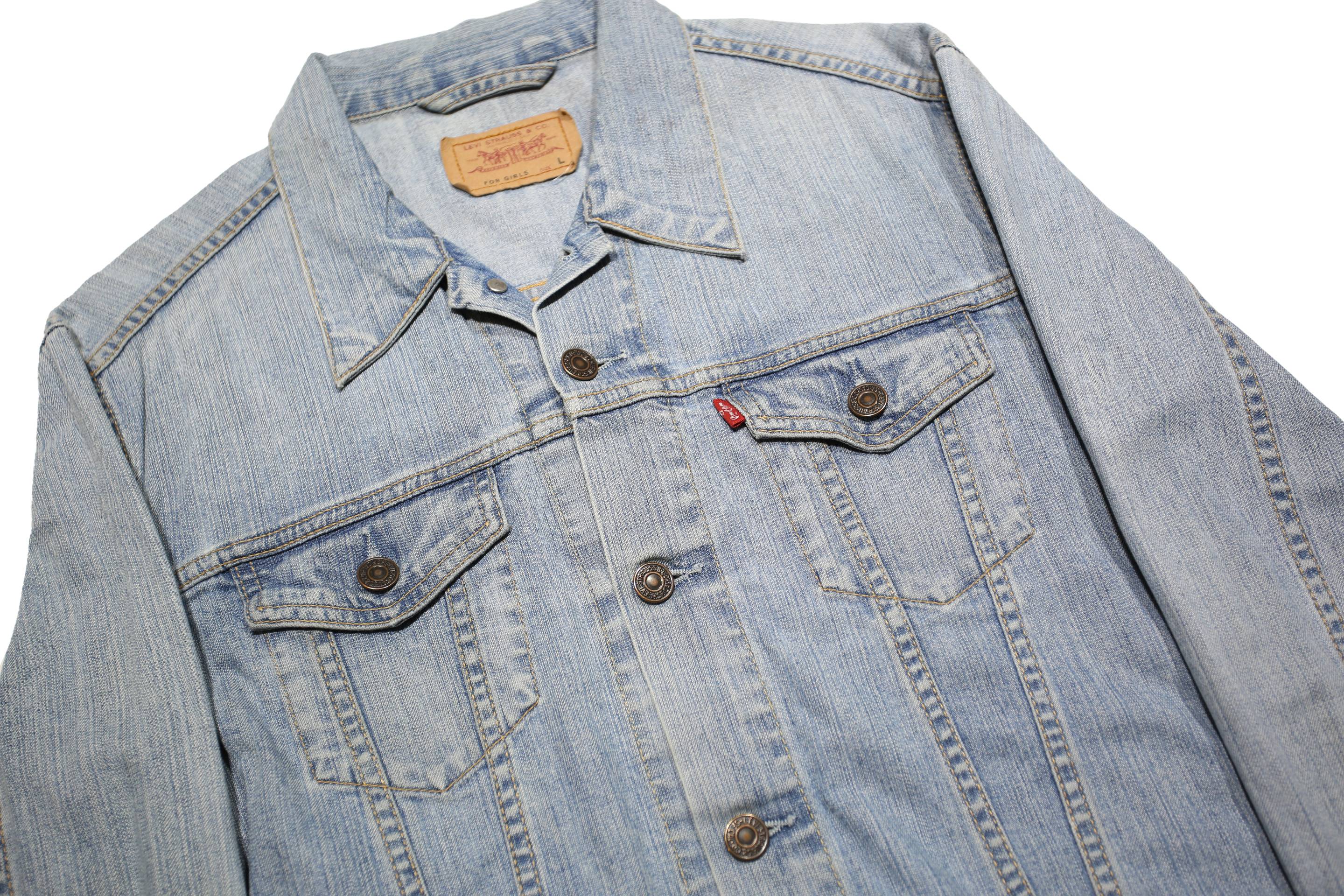 LEVI'S Girls Blue Denim Jacket L Cotton Blend Classic Button Closure Lightweight