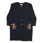 MIMMINA Womens Black Embroidered Button Jacket M Polyester Blend Classic