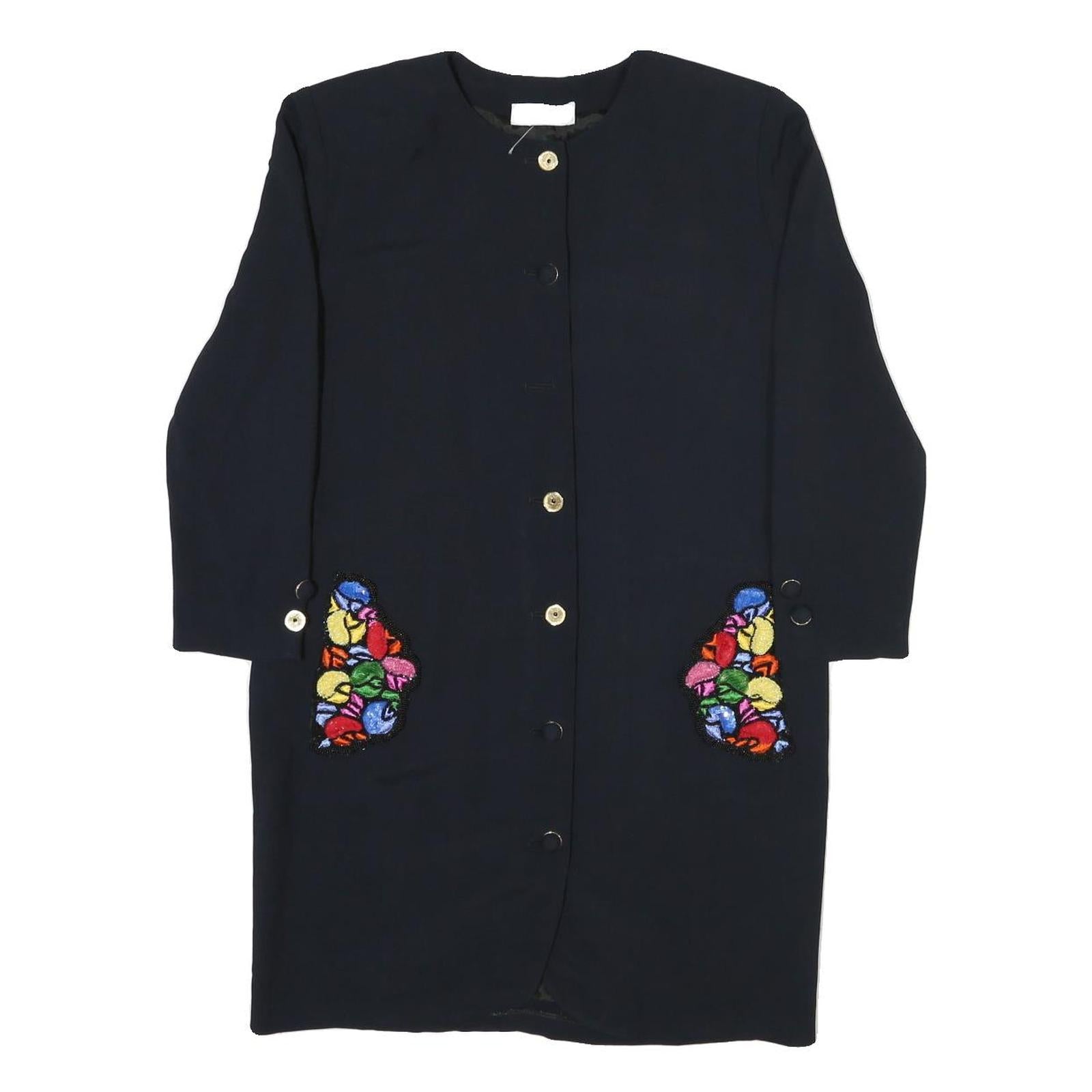 MIMMINA Womens Black Embroidered Button Jacket M Polyester Blend Classic