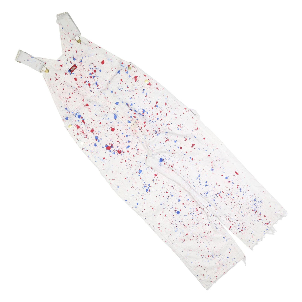 DICKIES Mens White Cotton Blend Paint Splatter Dungarees Loose Fit M W32 L25