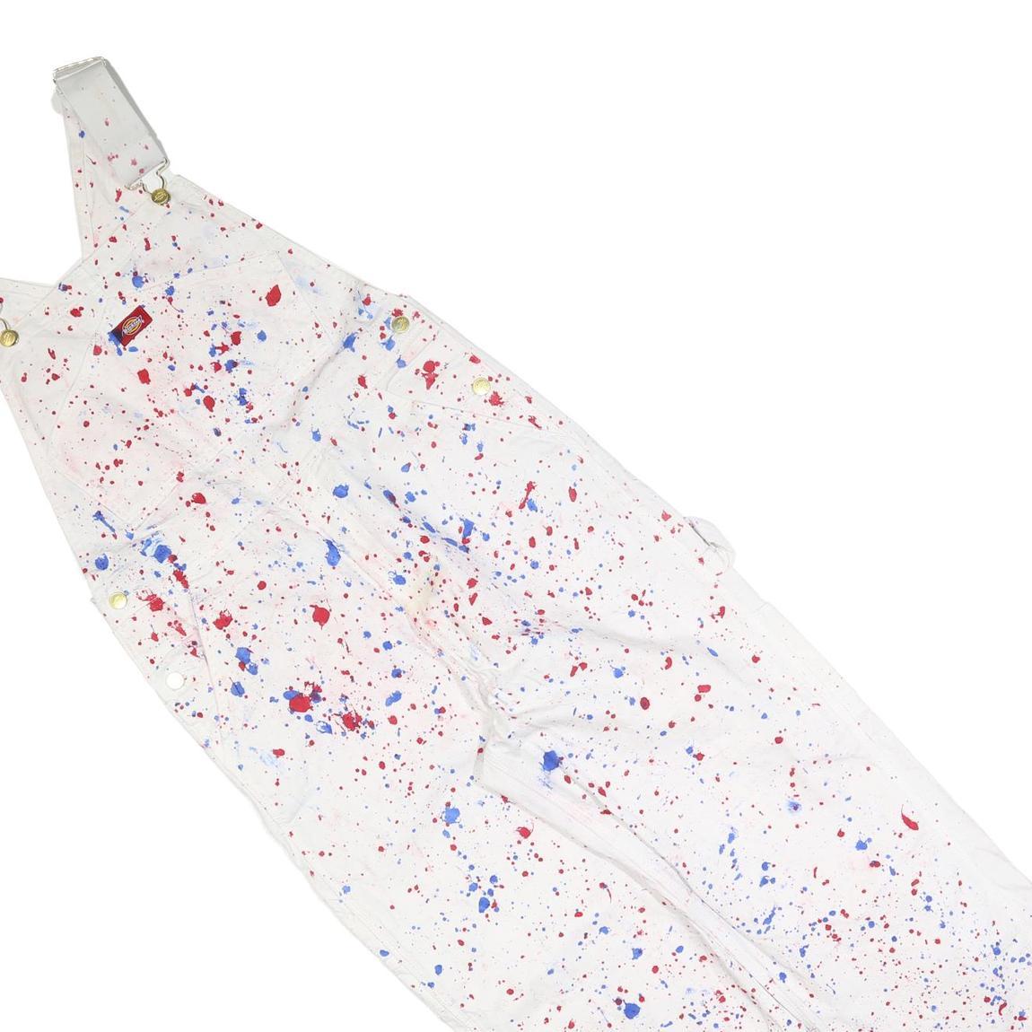 DICKIES Mens White Cotton Blend Paint Splatter Dungarees Loose Fit M W32 L25
