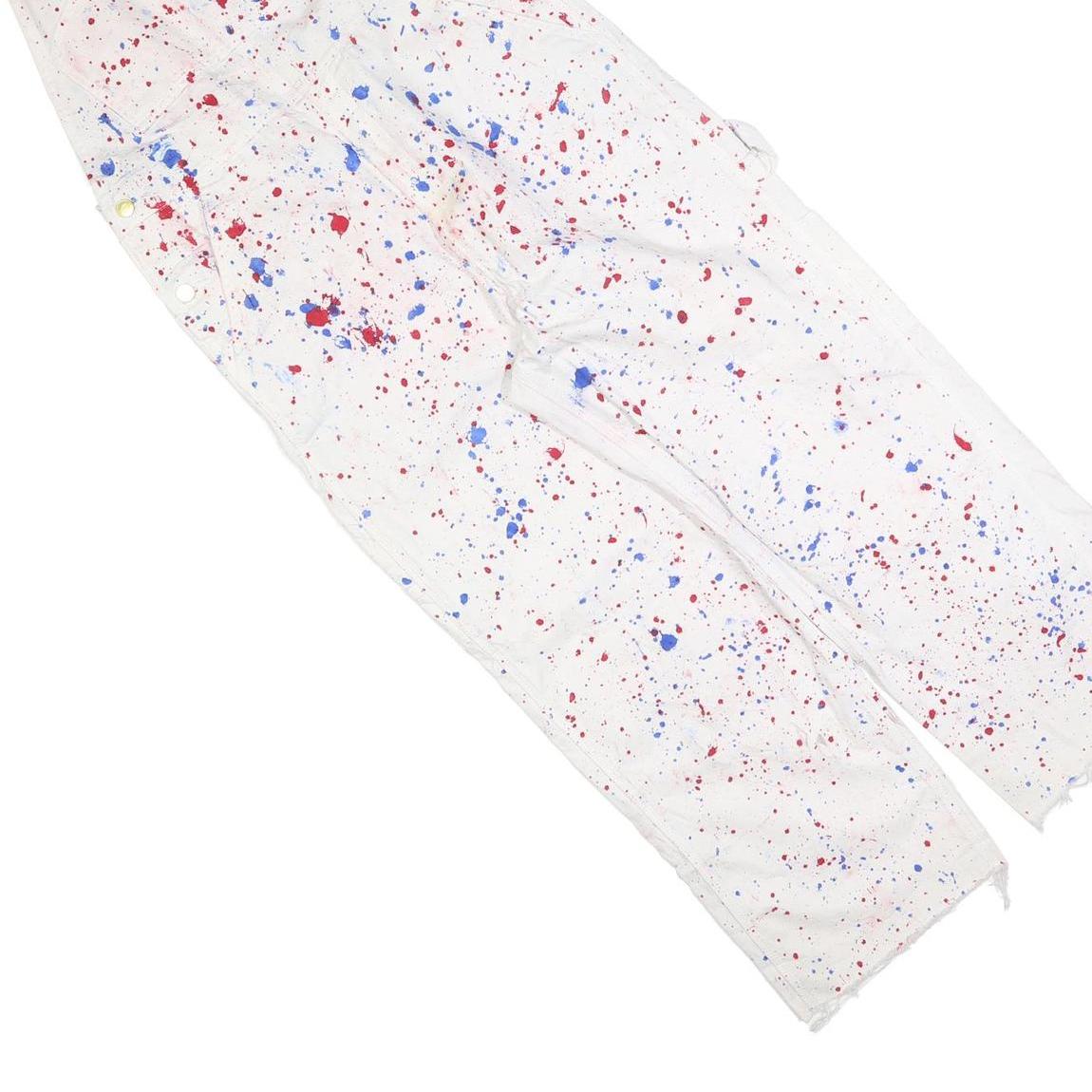 DICKIES Mens White Cotton Blend Paint Splatter Dungarees Loose Fit M W32 L25