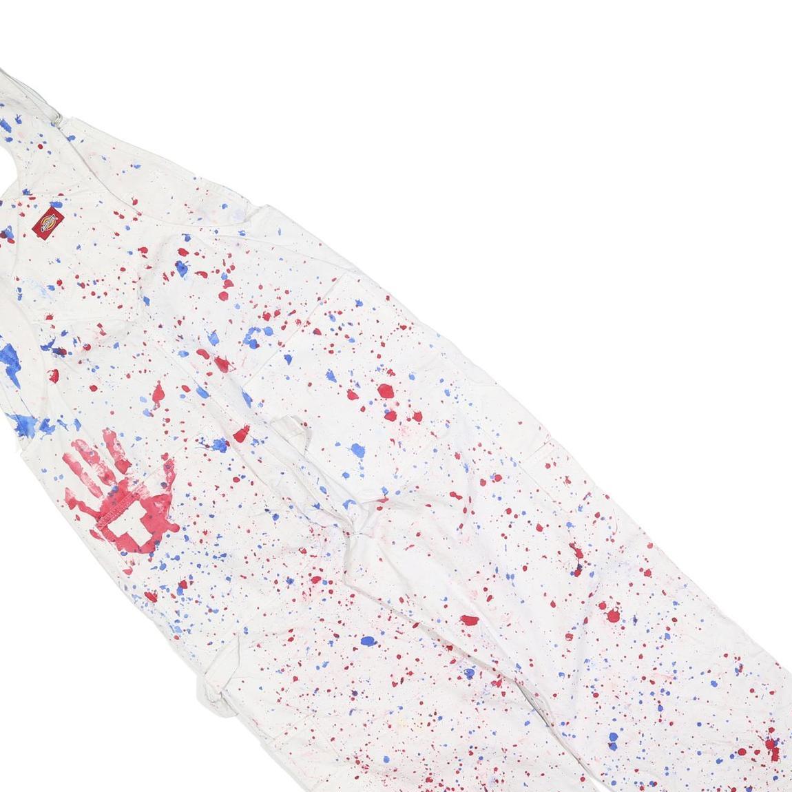 DICKIES Mens White Cotton Blend Paint Splatter Dungarees Loose Fit M W32 L25