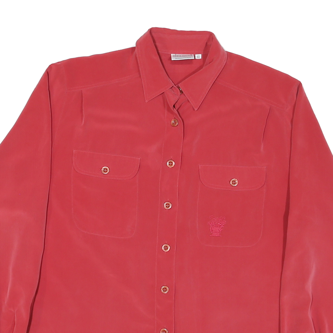 DELMOD Womens Red Shirt L Button Front Silk Classic Collar Long Sleeve