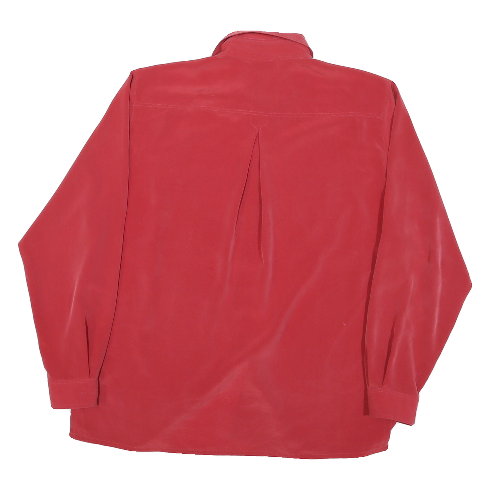 DELMOD Womens Red Shirt L Button Front Silk Classic Collar Long Sleeve