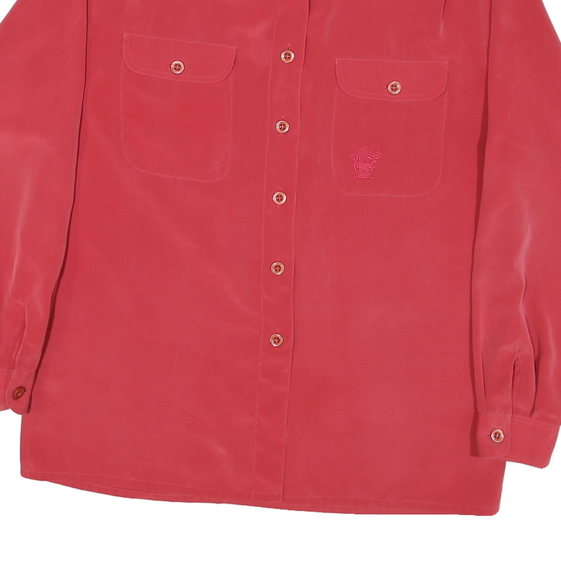 DELMOD Womens Red Shirt L Button Front Silk Classic Collar Long Sleeve