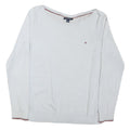 TOMMY HILFIGER Mens White Plain Cotton Blend Jumper Crew Neck Tight Knit M