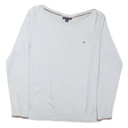 TOMMY HILFIGER Mens White Plain Cotton Blend Jumper Crew Neck Tight Knit M