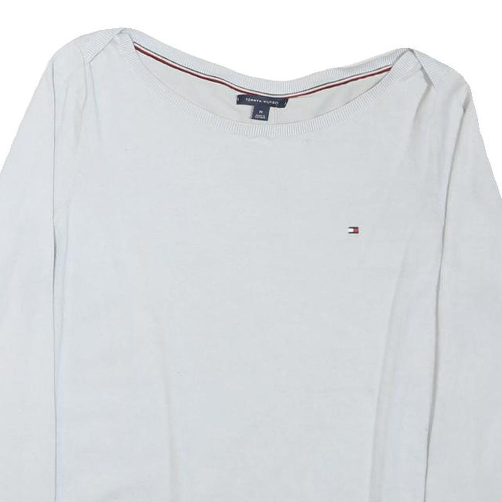 TOMMY HILFIGER Mens White Plain Cotton Blend Jumper Crew Neck Tight Knit M