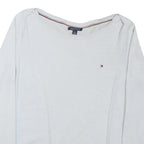TOMMY HILFIGER Mens White Plain Cotton Blend Jumper Crew Neck Tight Knit M